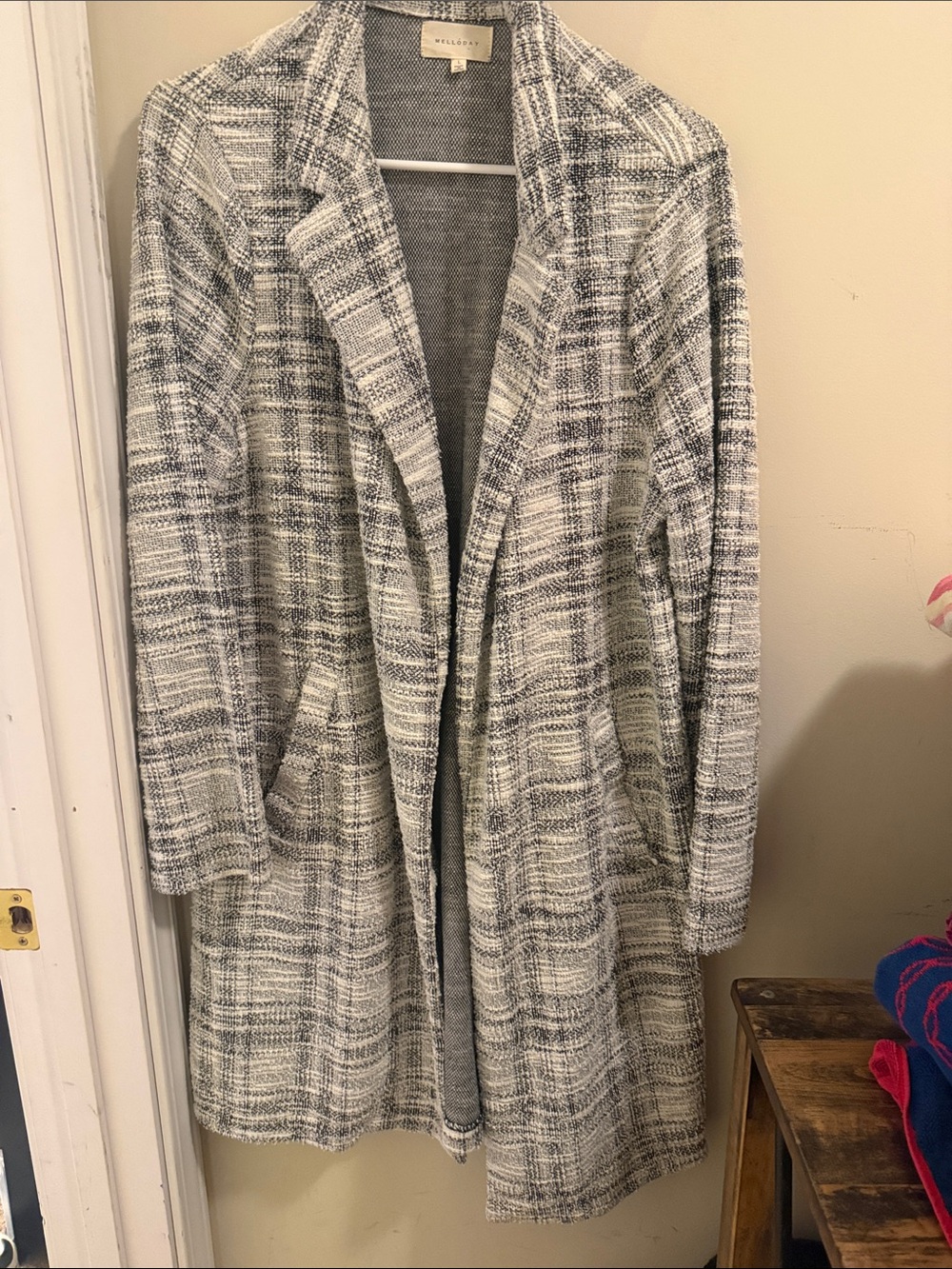 MELLODAY Gray and White Plaid Open Front Blazer Coat